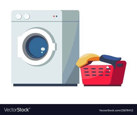 Washing Machine And Laundry Dirty Clothes Basket Vector Image