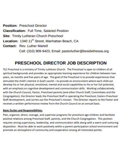 Preschool Job Description 17 Examples Format Pdf Examples