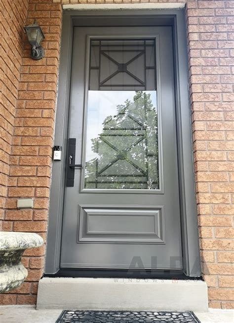 Grey Front Door With 34 Panel Glass Insert Grey Steel Door