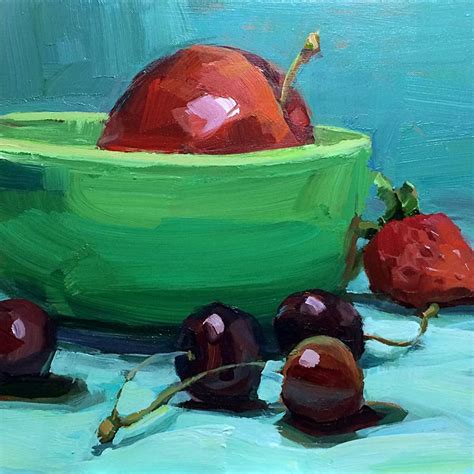 Green Bowl And Apple Original Fine Art By Patti Mollica Fruit