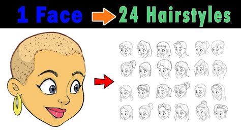 How To Draw Hairs Of Female Cartoon Character 24 Different Types Of