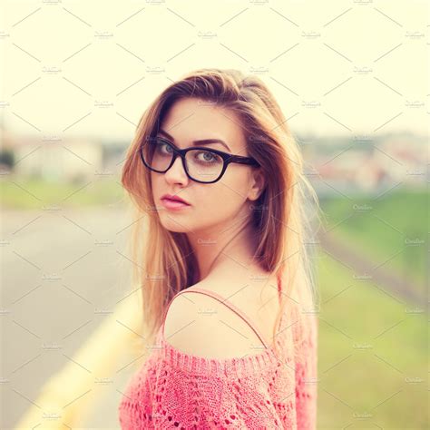 Cute Girl With Glasses High Quality Beauty And Fashion