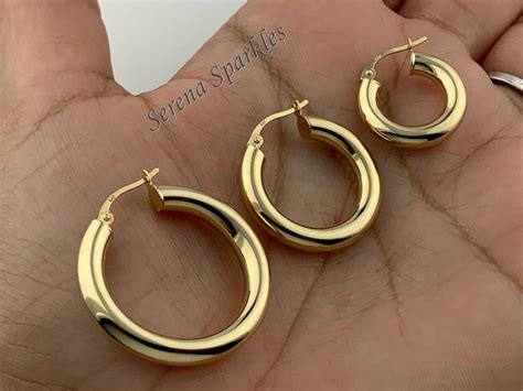 10k Solid Gold Classic Hoop Earrings Thick Hoop Earrings Etsy