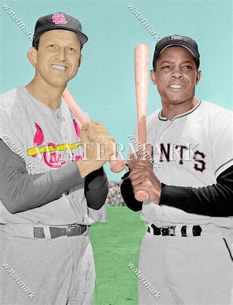 Bl137 Stan Musial Cardinals Willie Mays Giants Pose Colorized Photo