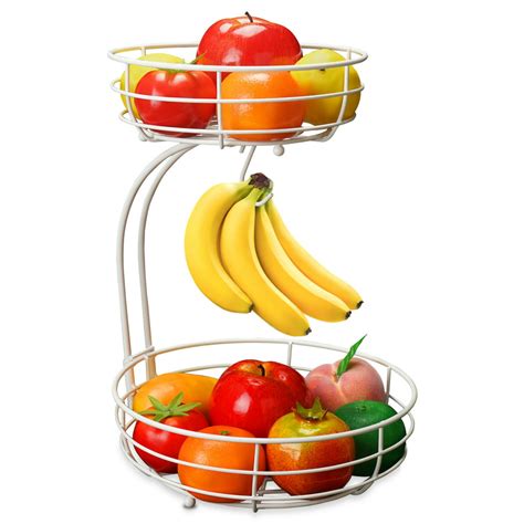 Auledio 2 Tier Detachable Fruit Basket With Banana Hanger Fruit Bowl