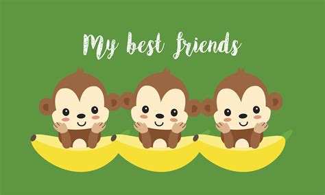 Best Friends With Cute Monkeys Happy Jungle Animal Cartoon 671107