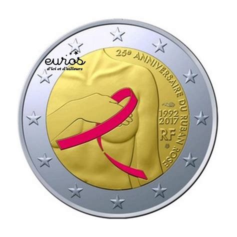 2 Euros Commémorative Colorisée France 2017 Ruban Rose Lutte Contre