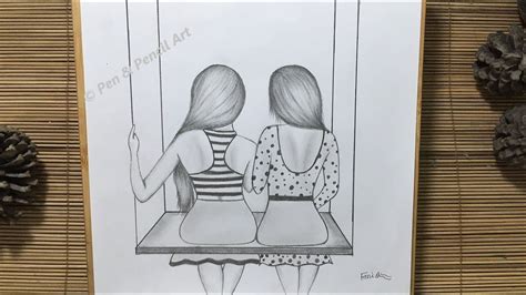 Friendship Day Drawing How To Draw Girls Swinging Best Friend