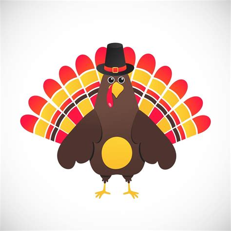 Thanksgiving Day Symbol Red Feathers Turkey With Pilgrim Hat Flat Style