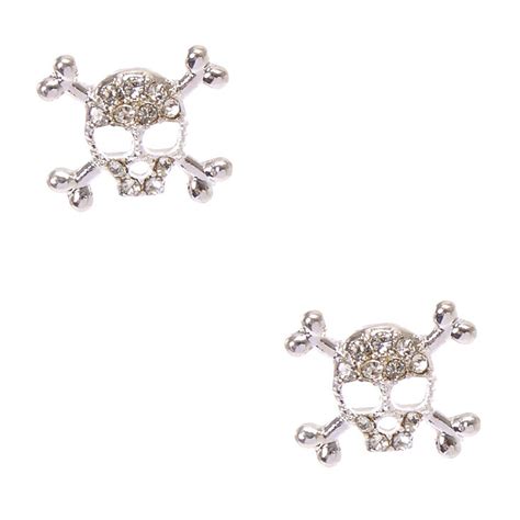 Silver Tone Skull And Crossbones Stud Earrings Claires