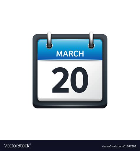 March 20 Calendar Icon Flat Royalty Free Vector Image