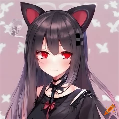 anime cosplay with cat ears and a black dress on craiyon