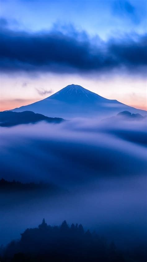 Mountain Snow Sky Mist Blue Sunset Clouds Iphone Wallpaper Blue
