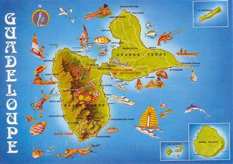 Large Travel Illustrated Map Of Guadeloupe Guadeloupe North America