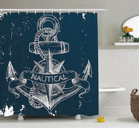 Marine Shower Curtain Nautical Knot Compass Anchor Pattern Sea World