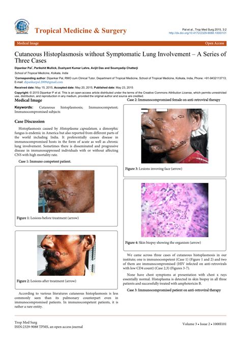 Pdf Cutaneous Histoplasmosis Without Symptomatic Lung Involvement A