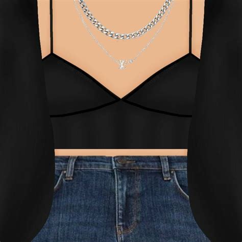 V Neck Black Crop Top With Jeans And 2 Necklaces Jacket Aesthetic T
