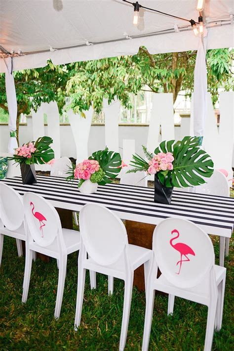 guest table from a modern flamingo birthday party on kara s party ideas