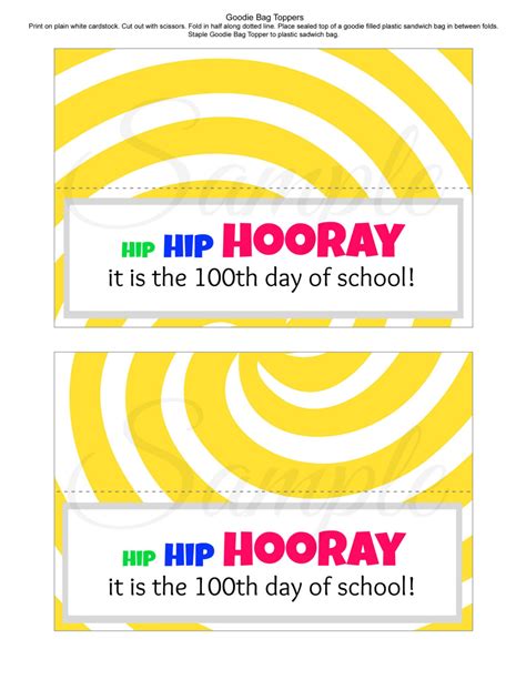 Instant Download Hip Hip Hooray 100th Day Of School Yellow Etsy