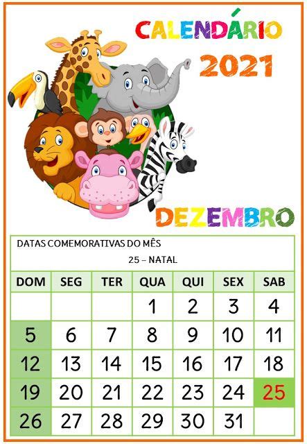 Educação Infantil Facil Calendário Safari Em 2021 Calendários