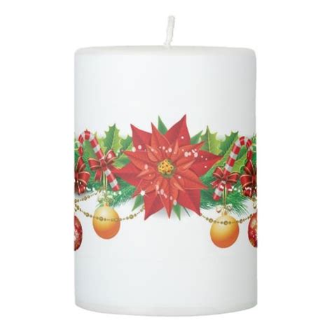 Christmas Poinsettia Garland Pillar Candle Zazzle Christmas