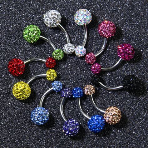 Double Crystal Ball Belly Button Rings Colors Surgical Steel Sexy