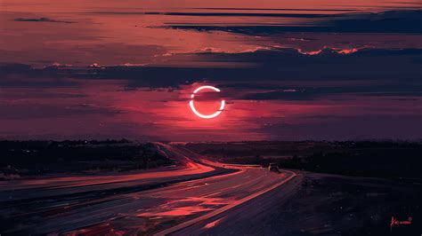 Eclipse Digital Art Road Sun Landscape Painting Aenami Hd