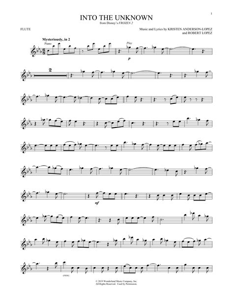 Display filters sort by : Into The Unknown (from Disney's Frozen 2) Sheet Music | Idina Menzel and AURORA | Flute Solo