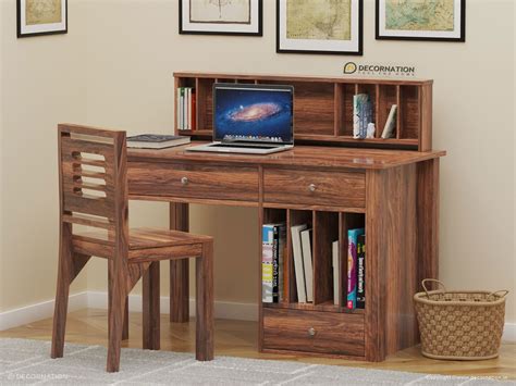 A beautifully crafted solid wood study table that provides you with a dedicated workspace, and helps. Sasha Solid Wood Office Workstation with Book Cabinet ...
