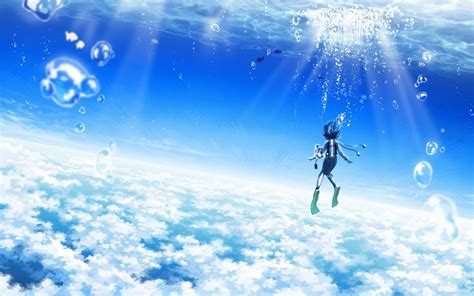 Blue Sky Anime Scenery Wallpaper 水の中の雲 Phong Cảnh Live Action Anime