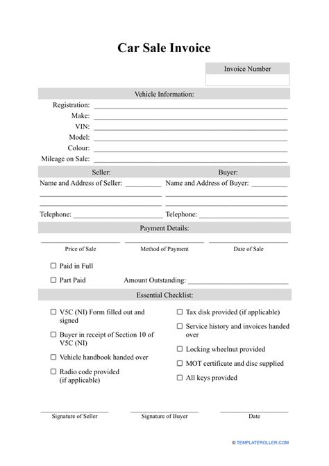 United Kingdom Car Sale Invoice Template Fill Out Sign Online And