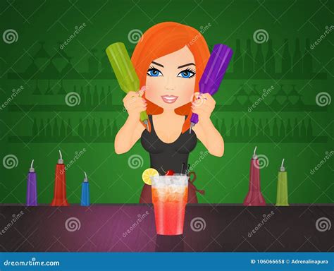 Illustration Of Bartender Girl Stock Illustration Illustration Of