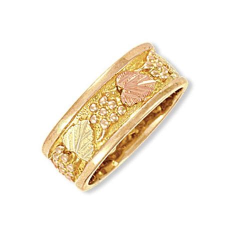14k Black Hills Gold Wedding Ring With 12k Leaves 