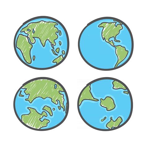 Earth Drawing On White Background World Map Or Globe In Doodles Style