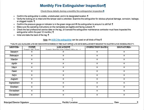 Printable Monthly Fire Extinguisher Inspection Form Template Excel Printable Form Templates