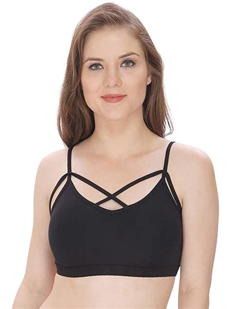 buy mishva women s front criss cross strap bra top bralette black free size at
