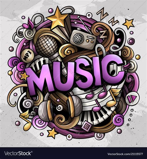 Cartoon Cute Doodles Music Word Colorful Vector Image