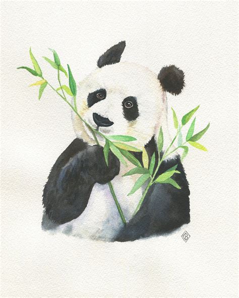 Panda Eating Bamboo Original Watercolor Painting Kids Wall Panda