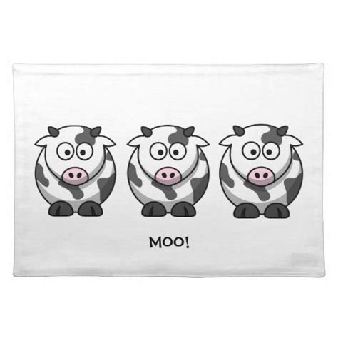 3 Funny Round Fat Cartoon Cows Pink Nose Any Color Placemat Zazzle