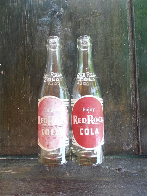 Red Rock Cola Soda Pop Glass Bottles 1939 Pair Vintage