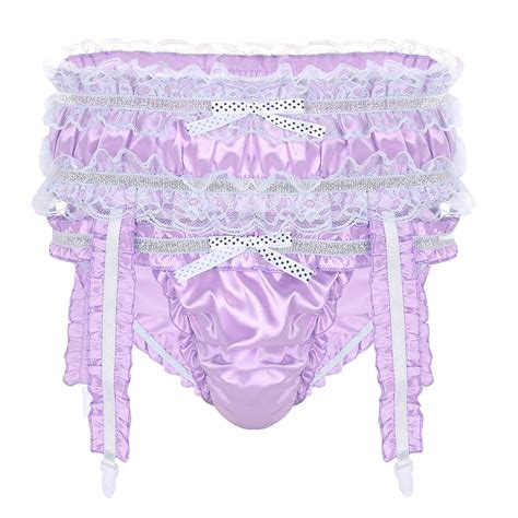 buy mens lingerie soft shiny satin ruffled frilly low rise sissy bikini briefs panties with