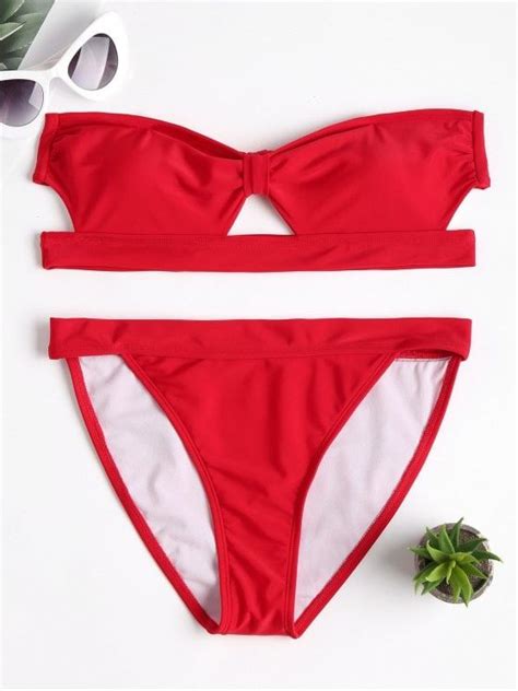 bowknot strapless bikini set red