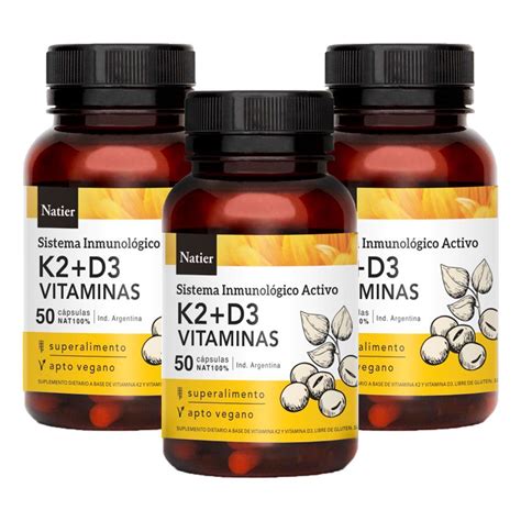 Pack Natier Vitamina K2 D3 Cápsulas Huesos Y Dientes Sanos