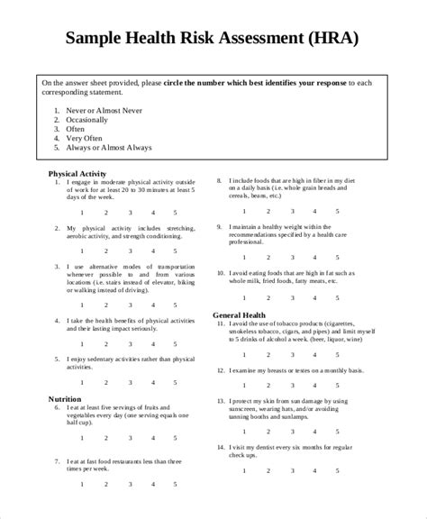 Connect For Health Health Risk Assessment Questionnaire With Scoring