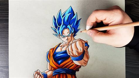 Add more detail and add the floor. Drawing Goku Super Saiyan Blue Dragon Ball Super