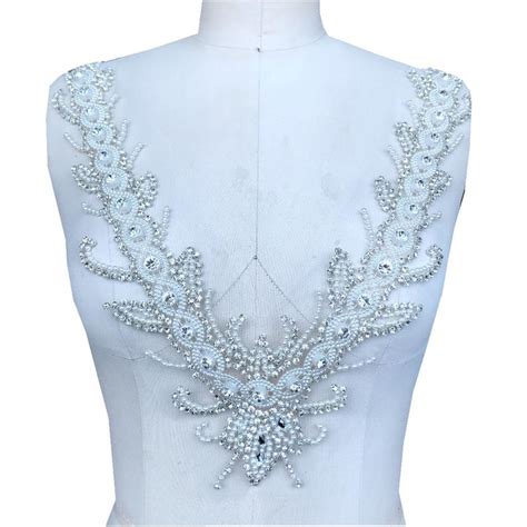 Luxury Rhinestone Applique Wedding Dress Patch V Neck Etsy Pearl And Lace Bodice Applique