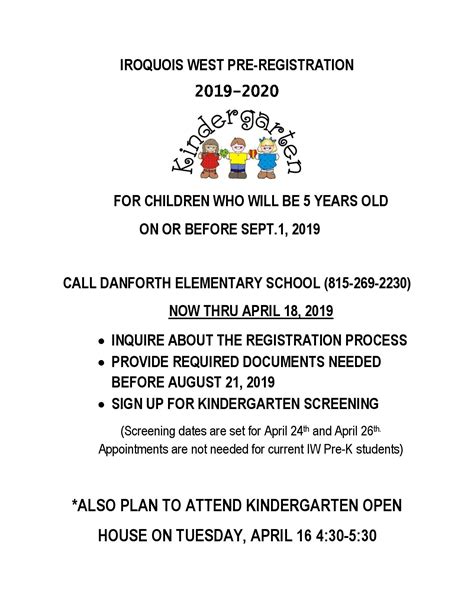 2019 2020 Kindergarten Pre Registration Iroquois West Elementary Schools