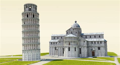 Leaning Tower Of Pisa 14th Century 3d Scene Mozaik Digital