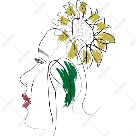 Girl Line Drawing Vector Hd Images Sunflower And A Girl Mixed Line