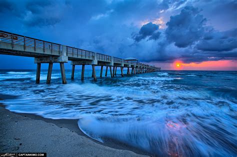 Juno Beach Pier Early Morning Cool Storm And Waves